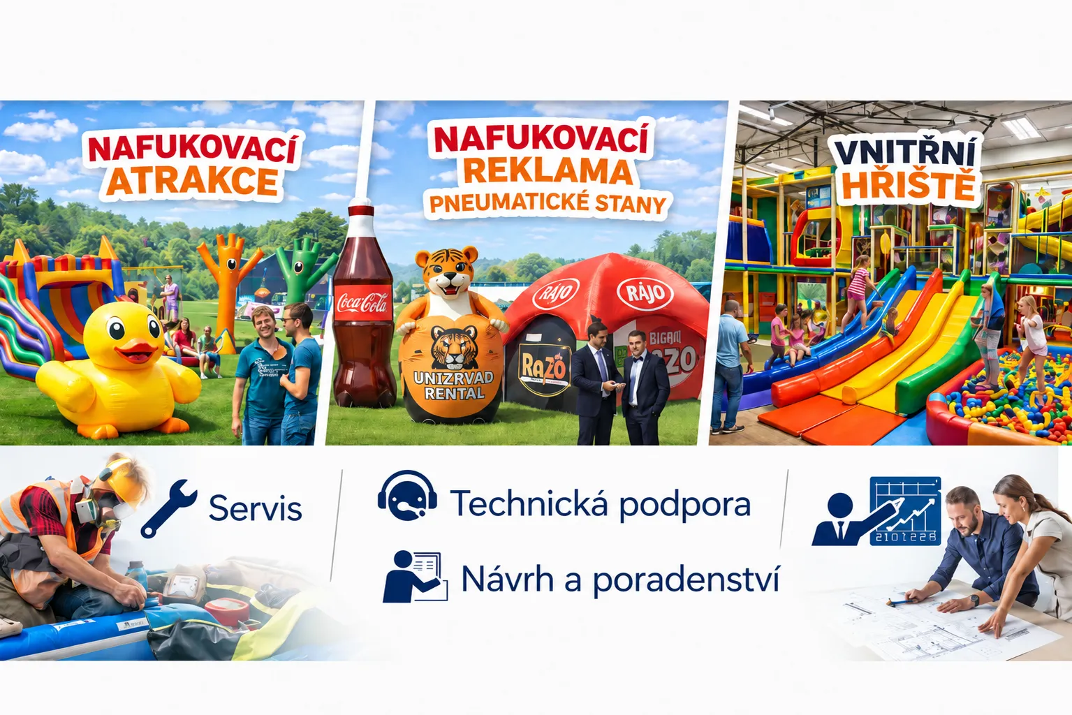 Divize REATEK Group – nafukovací atrakce, reklamní nafukovadla, pneumatické stany, vnitřní hřiště, servis a technická podpora